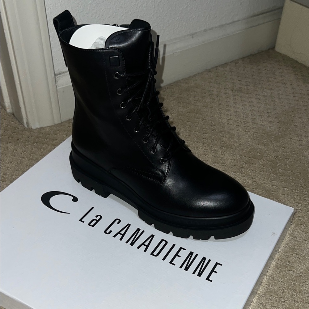 La CANADIENNE Black Leather Combat Boots